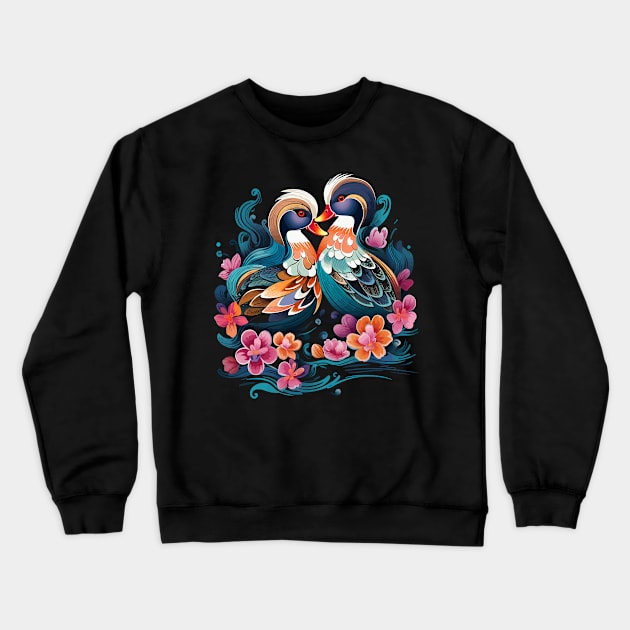 Mandarin Duck Couple Valentine Crewneck Sweatshirt by JH Mart